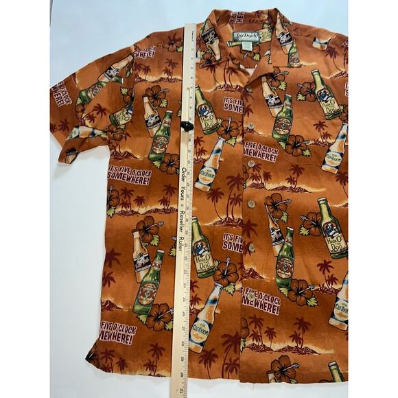 Big Dogs Shirt Size L Orange Floral Hawaiian It's 5 O'clock Somewhere 100% Silk - Picture 11 of 16